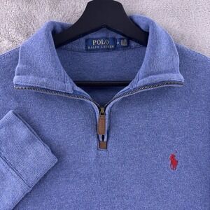 Polo Ralph Lauren Estate Quarter Zip Sweater Mens Size Medium Blue Wash